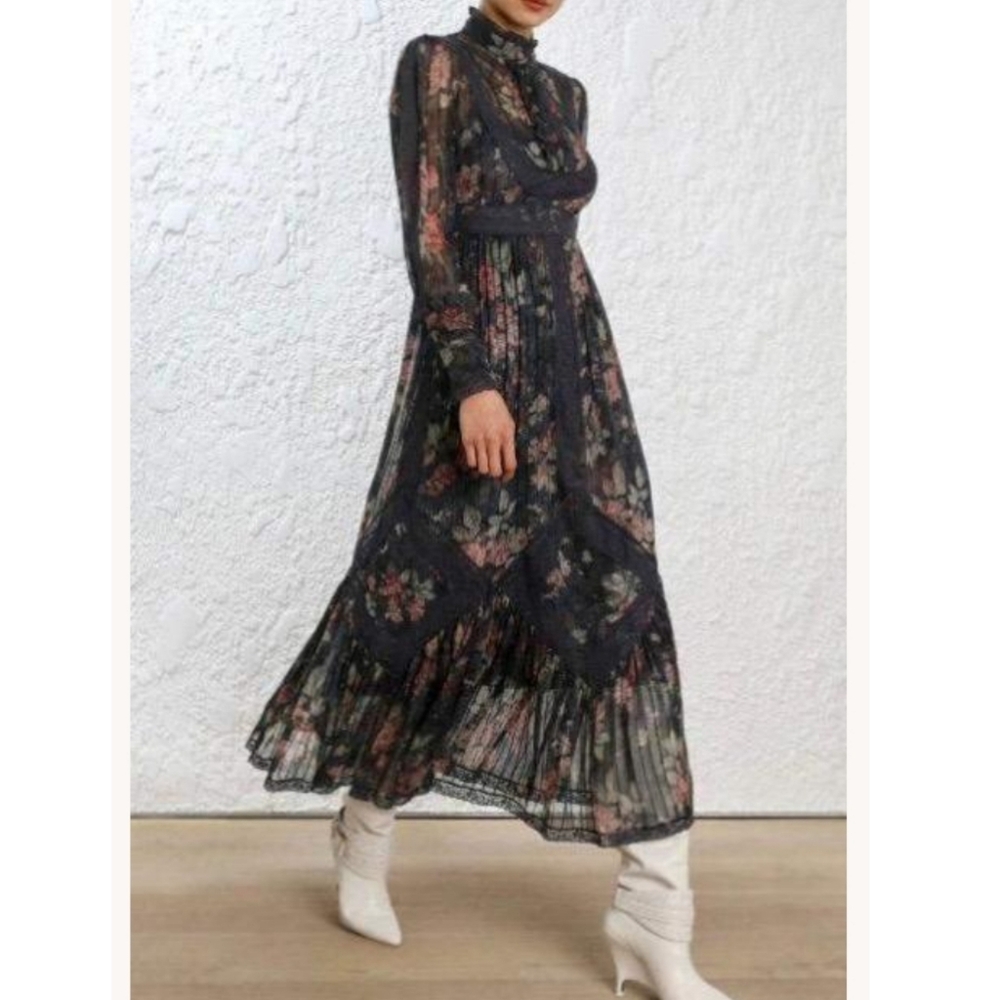 Zimmermann Dark Floral Long Sleeve Dress